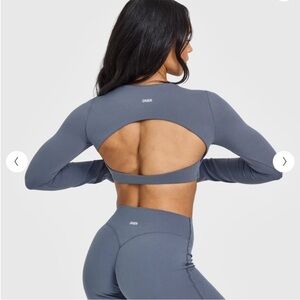 NEW! Oner Active SOFT-MOTION LONG SLEEVE CROP TOP Granite Blue Large